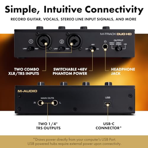 M-AUDIO M-Track Duo HD Recording Studio Pack | 2 XLR/TRS Inputs, 2 TRS Outputs, 24-Bit/192kHz, Condenser Microphone, Studio Headphones, for Creators and Podcasts - size: HD Pack Audio Interface, style: HD Producer Pack