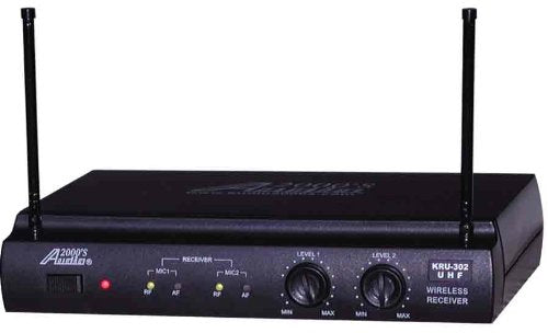 Audio2000'S AWM6032L Dual Channel UHF Wireless System with One Wireless Handheld Microphone, One Wireless Lavalier Microphone, One 2-Channel Wireless Receiver, and One Hard PVC Carrying Case