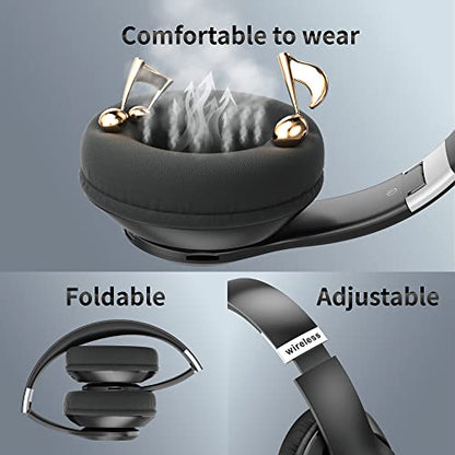Headphones Wireless Bluetooth with Mic, Wireless Headphones Over Ear with Hi-Fi Audio Deep Bass,3.5MM Cable,Soft-Earpads (NO ANC) - color: Dark Grey