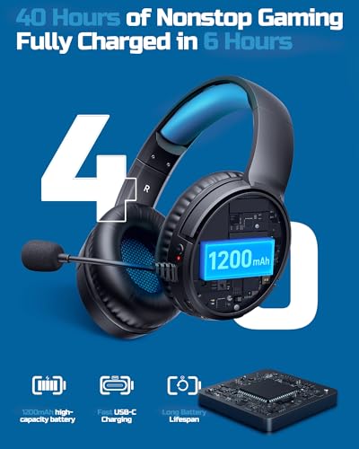 BINNUNE Wireless Gaming Headset — 2.4GHz Low-Latency USB Dongle + Bluetooth, 50mm Drivers 7.1 Surround, Noise-Cancelling Mic, 40H Battery — Over Ear Wireless Headphones for PS5, PC, Laptop, Blue - color: Blue