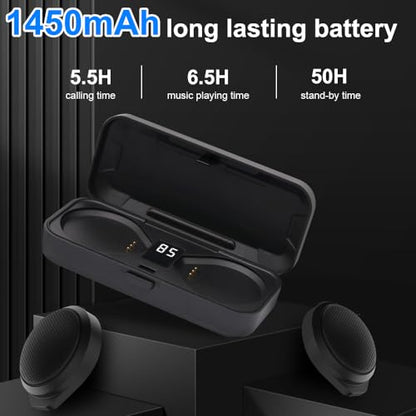 Motorcycle Bluetooth Headset, Bluetooth Helmet Speaker with Charging Case | Wireless Installation with Remote Control, BT5.3 Noise Cancellation, 1900mAh Battery 50+ Hours Work Time for Skiing Riding