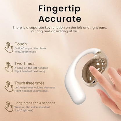 Open Ear Earbuds Ultra Comfort Wireless Bluetooth 5.4 Headphones Over The Ear Earbuds with Intelligent Touch Screen EarHooks IPX7 Waterproof Bone Conduction Earphones for Fitness Sports-OFF WHITE - color: OFF WHITE