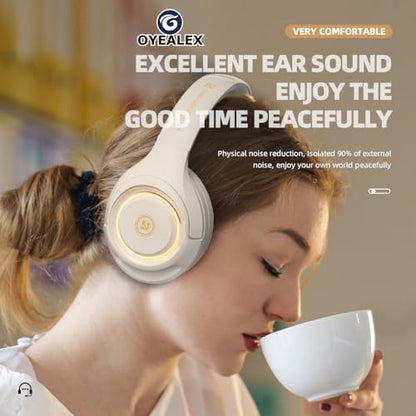 Adult Bluetooth Over Ear Headphones, Beige | Active Noise Cancelling,Wireless Microphone HiFi Audio Deep Bass for Man & Women,Comfortable Fit,Rechargeable Long Lasting