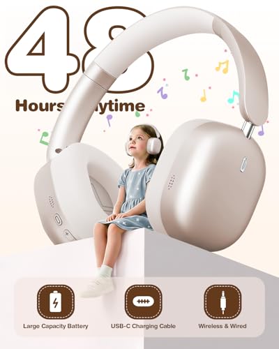 Wentronic Kids Headphones Wireless Bluetooth 5.4,Foldable Over Ear Headphones with 3.5mm Wired Mode,Safe Volume Limit,48H Playtime,Clear Calls,HD Sound for Toddlers/Children/School/Travel,Starlight - color: Starlight