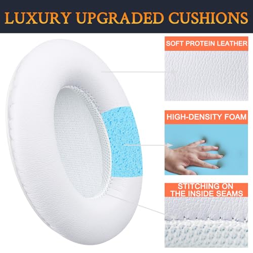 SOULWIT Replacement Ear Pads Cushions for Monster Beats Studio 1.0 (1 st Gen) Headphones by Dr. Dre (Do Not Fit Studio 2 and Studio 3), Earpads with Soft Protein Leather (White) - color: White
