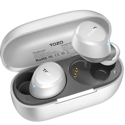 TOZO A1 Wireless Earbuds Bluetooth 5.3 Light Weight in Ear Headphones | IPX5 Waterproof, 2 Mics for AI Calls, Immersive Premium Sound Bass Ear buds with Charging Case, 32 Presets EQ via TOZO App - color: White