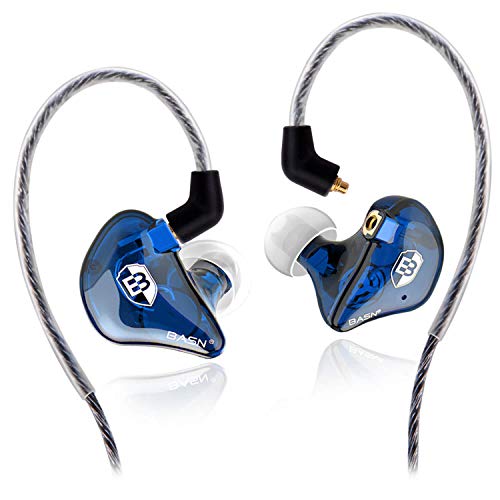 BASN High-Definition in Ear Monitor Headphones for Musicians with Detachable MMCX Earbuds; Dual Dynamic Drivers and Noise-Isolating (Blue) - color: Blue