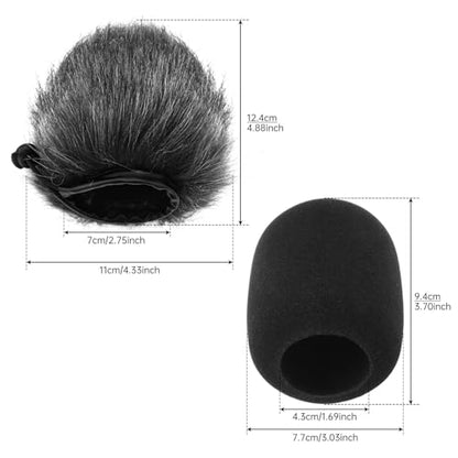Mic Windscreen Set 3pcs Furry & Foam Microphone Cover Windscreen and Foam Cover Fit for AT2020 AT2035 AT2050 AT2500 AT4040