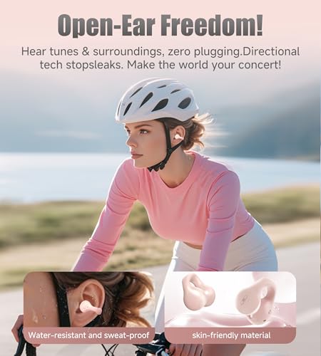 King Lucky i21 Open Ear Clip On Earbuds Wireless Bluetooth Ear Clip Headphones with Mic,Noise Cancelling, Waterproof IPX4,for Small Ears,Perfect for Running,Sports,Glasses Wearers (Pink) - color: Pink
