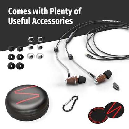Symphonized Premium Wooden Airtube Headphones (Lightning) - Microphone & Volume Control, EMF Wired Headphones for iPhone 14, 13, 12, 11, or Lower, Wired Earbuds Lightning, Corded Earphones with Mic - style: Lightning (iPhone 5 to 14)