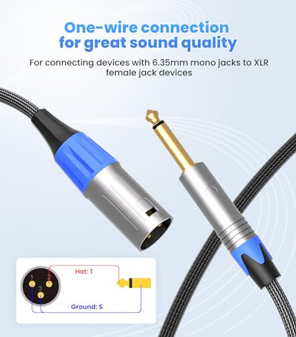 Tisino 1/4" to XLR Male Mono Cable Unbalanced Quarter inch to XLR Male Microphone Cable for Connecting Instruments to Mixers, 3.3ft - size: 3 feet