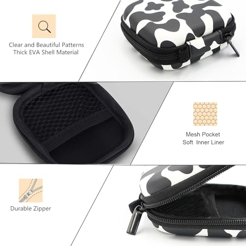Earbud Case,Headphone Organizer Earbud Storage Bag, Hard EVA Shockproof Cover Carrying Case with Carabiner Clip Compatible with AirPods 4 AirPods Pro 2nd /3/2/1 Bose Galaxy Buds (Cow) - color: Cow