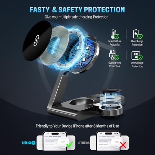 2026 3 in 1 Wireless Charging Station Mag-Safe Fast Charging Station for Apple MagSafe Charger, with USB C Charger, Foldable Charging Magnetic Wireless Charger Stand, Space Aluminum Travel Charger - color: Luxury Grey