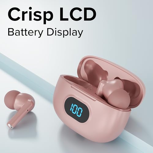 Coby True Wireless Earbuds with LCD Battery Display Charging Case, Bluetooth 5.3 in-Ear Headphones with Touch Controls, Built-in Mic, 10-Hour Playtime, Rose Gold - color: Rose Gold