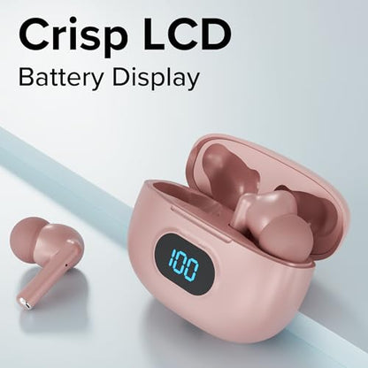 Coby True Wireless Earbuds with LCD Battery Display Charging Case, Bluetooth 5.3 in-Ear Headphones with Touch Controls, Built-in Mic, 10-Hour Playtime, Rose Gold - color: Rose Gold