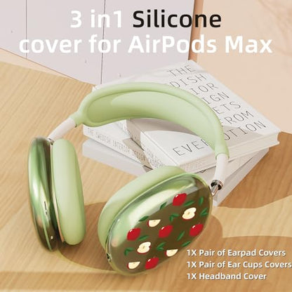 Cute Apple Pattern Clear Case for Airpods Max Headphones Unique Fruit Design Soft TPU Ear Cups Cover Anti-Scratch Silicone Ear Pad Protective Case 53 Headband Cover for Apple Airpods Max - color: Green apple 03