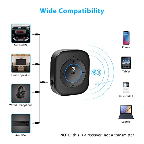 iDIGMALL Bluetooth 5.4 Receiver, AUX Wireless Audio Adapter for Car Speaker | Built-in Noise Cancelling Mic for Hands-Free Calls, 3.5mm AUX for Home Stereo Wired Headphones, 20Hrs Playtime, Multi-Point - color: J207