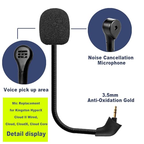 Mic Replacement Microphone Boom fits for HyperX Cloud, Cloud X, Cloud II, Cloud Core, Cloud Pro Silver (Old Version Before 2021) Gaming Headsets, Noise Cancelling 3.5mm Jack, Black - size: Square Jack Slot