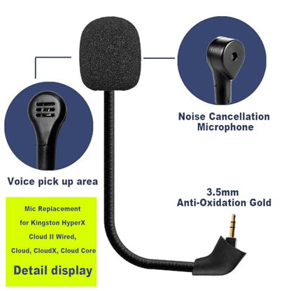 Mic Replacement Microphone Boom fits for HyperX Cloud, Cloud X, Cloud II, Cloud Core, Cloud Pro Silver (Old Version Before 2021) Gaming Headsets, Noise Cancelling 3.5mm Jack, Black - size: Square Jack Slot