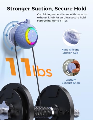 Bluetooth Shower Speaker IPX7 Waterproof: Removable Suction Cup, Blue | 360° Surround Sound, Vacuum-Lock, RGB Light, Portable Wireless Speaker for Beach, Pool, Kayak, Gifts for Adults Teens - color: Blue