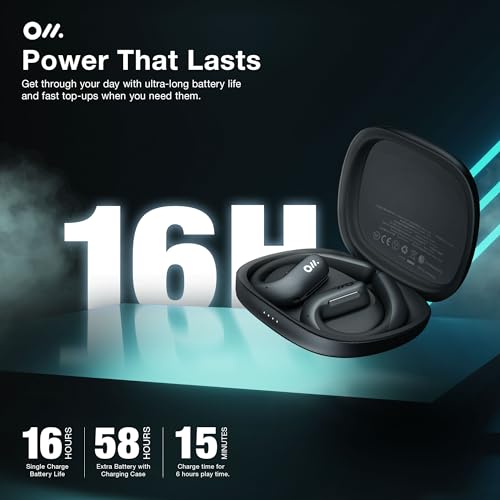 Oladance OWS Pro Open-Ear True Wireless Headphones, 16-Hour Playtime | Bluetooth 5.3, Dual-Device Connectivity, Amplifier Chip, Virtual Bass, Liquid Silicone, Titanium Frame, Comfortable Fit - color: Black