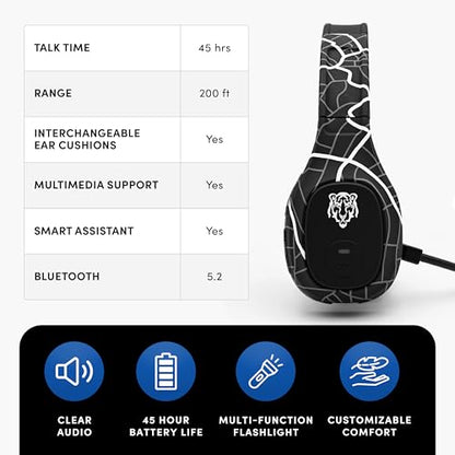 Blue Tiger Storm Plus Road Edition- Trucker Bluetooth Headset with Mic | Mono headset with mic + flashlight, wireless noise canceling, high-fidelity sound, 45-hour talk time, USB-C , Bluetooth 5.2