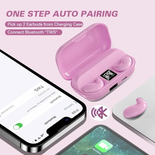 Invisible Sleep Wireless Earphone IPX5 Waterproof Pink Wireless Thin Invisible Sleep Earbuds for Side Sleepers Sleep Ear Buds Smallest Tiny Small Mini Discreet Earbud for Sleeping Invisible Headphones - color: Pink