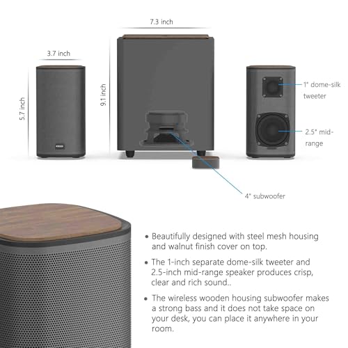 KEiiD 2.1 Bluetooth Computer Speakers with Wireless Subwoofer and Wireless Touchpad for Desktop Laptop Pc Stereo Gaming Speakers, 4 EQ Modes, Aesthetic Style with Great Sound Quality