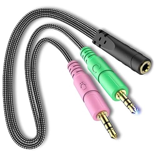 Headset Headphone Splitter Adapter Cable for PC 3.5mm Mic Audio Y-Splitter | Headphone Mic & Audio Splitter for PC Y Adapter for Astro A10 A40 Turtle Beach HyperX Cloud SteelSeries Razer Gaming Headsets