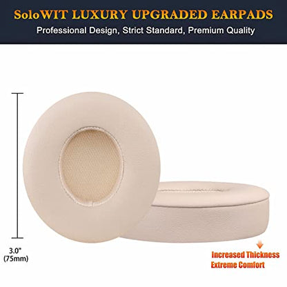 SoloWIT Earpads Cushions Replacement for Beats Solo 2 & Solo 3 Wireless On-Ear Headphones, Solo2 Solo3 Ear Pads with Soft Protein Leather, Added Thickness - Satin Gold - color: Satin Gold