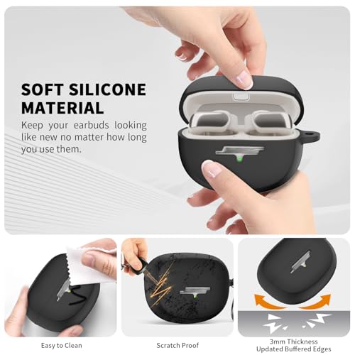 for New Bose Ultra Open Earbuds Case(2024), Black | Silicone Shockproof Protective Cover for Bose Open Ear Wireless Earbuds Accessories with Carabiner - color: black