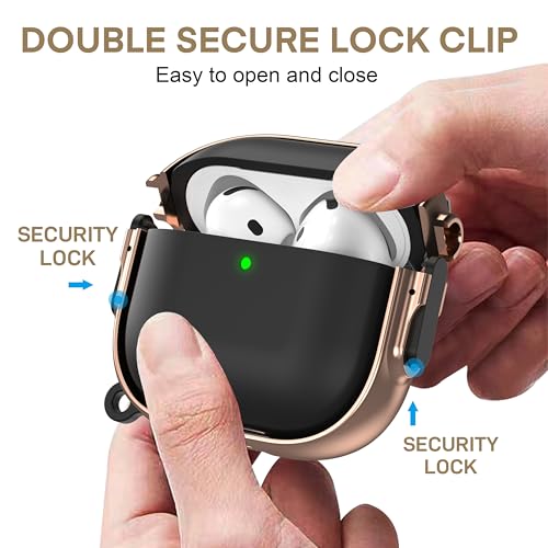 for AirPods 4 Case with Safety Lock, Magsafe Compatible, Black/Rose Gold | Double Secure Lock,Drop Protection,Two-Piece Design,with Gold Keychain, Anti Lost, Dustproof, Cute AirPod 4 Case - color: Black + Rose Gold, size: AirPods 4 Case