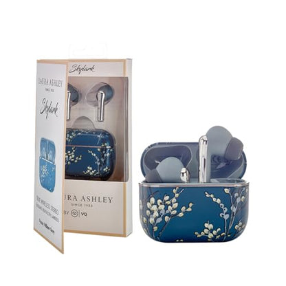 Laura Ashley TWS Wireless Earbuds - VQ Skylark Rechargeable Ear Buds | HD Mic, ENC Noise Cancelling Earbuds, Bluetooth 5.4, 40H Backup Charging Case, iOS & Android Compatible Earphones, 10m Range - color: Pussy Willow Sea Spray