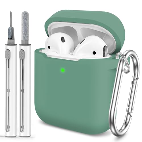 for AirPods 1/2 Case Cover,Come with Cleaner Kit,Soft Skin Silicone Case Cover with Keychain,Full Protective Case for Men and Women,Compatible with AirPods 2nd Generation Case,Pine Green - color: B4-Pine Green