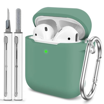 for AirPods 1/2 Case Cover,Come with Cleaner Kit,Soft Skin Silicone Case Cover with Keychain,Full Protective Case for Men and Women,Compatible with AirPods 2nd Generation Case,Pine Green - color: B4-Pine Green