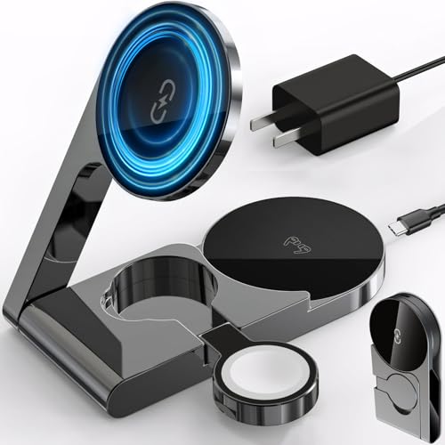 2026 3 in 1 Wireless Charging Station Mag-Safe Fast Charging Station for Apple MagSafe Charger, with USB C Charger, Foldable Charging Magnetic Wireless Charger Stand, Space Aluminum Travel Charger - color: Luxury Grey