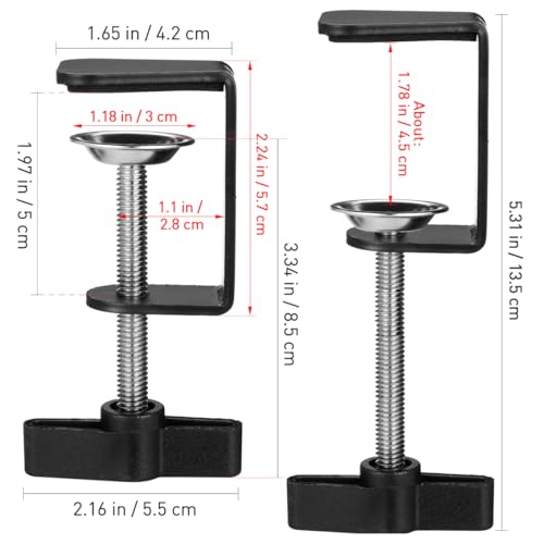 Totority 2 Pack Table Mount Clamps, Low Profile Metal Desk C-Clamp | Black Metal C-Clamps for Desk Mounting, Microphone Arms, Studio Setups, and Workspace Organization with Compact Design