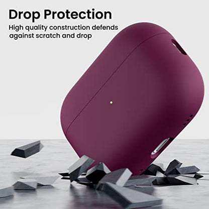 ORNARTO for AirPods Pro 2 Case, Hybrid Silicone, Wine Red | Hybrid Silicone Rubber, Front LED Visible, Wireless Charging, Skin-Friendly Soft Touch, Anti-Scratch, Detachable Lanyard - color: Wine Red
