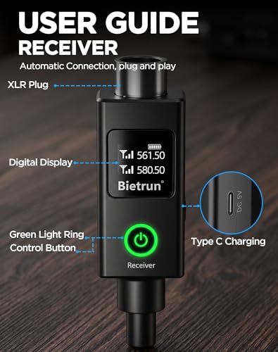 Bietrun XLR Wireless Microphone, UHF Dual Handheld Dynamic Metal Mic Set with Rechargeable Receiver, XLR to 1/4'' Adapter, for Karaoke, Church, Wedding, Party Singing(160 ft Range)(Auto Connect) - color: Grey Red with receiver