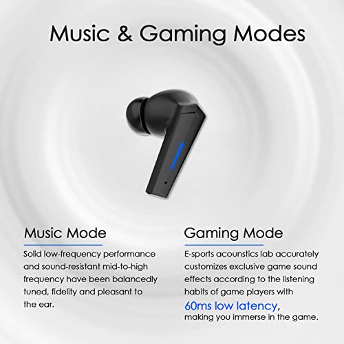 Wireless Earbuds, Yi-shaney Bluetooth 5.2 Bass Sound Headphones Gaming Earphones with Touch Control, Noise Cancelling Waterproof Headset with Mic, 18H Play Time, 65ms Low Latency (Black)