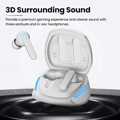 Tecno Wireless Gaming Earbuds with Microphone, 50ms Ultra-Low Latency Bluetooth Earbuds, Noise Cancelling, 25H Playtime, G01 White