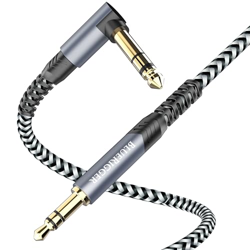 BlueRigger 6.35mm to 3.5mm Audio Cable (15FT, 90 Degree Bi-Directional, 6.35mm 1/4" to 3.5mm 1/8" Male to Male TRS, Right Angled Braided Stereo Audio Cable for Cellphone, Amplifiers, Guitar, Speaker - size: 15FT, style: 90D - 6.35MM to 3.5MM
