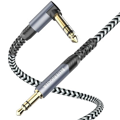 BlueRigger 6.35mm to 3.5mm Audio Cable (15FT, 90 Degree Bi-Directional, 6.35mm 1/4" to 3.5mm 1/8" Male to Male TRS, Right Angled Braided Stereo Audio Cable for Cellphone, Amplifiers, Guitar, Speaker - size: 15FT, style: 90D - 6.35MM to 3.5MM