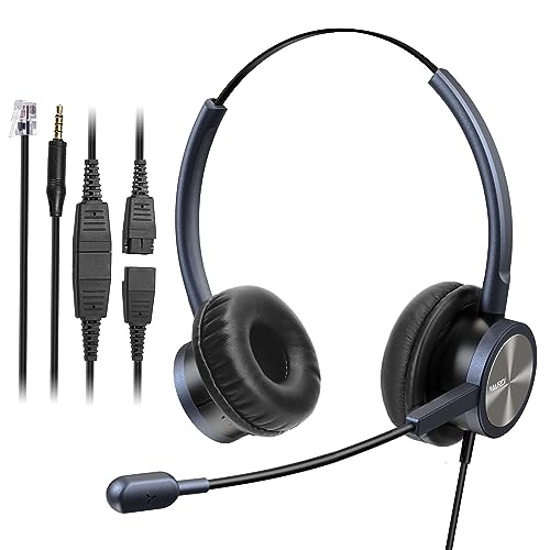 MAIRDI Telephone Headset with RJ9 Jack & 3.5mm Connectors for Call Center Office Deskphone Cell Phone PC Laptop, Landline Phone Headset with Microphone Noise Canceling for Polycom Avaya Nortel - style: Duo