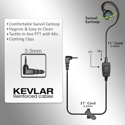 1 Wire Push to Talk Earpiece with 3.5mm Connector Compatible with Zello PTT App, PTT Button with in-Line Noise Reducing Mic, C-Ring Ear Loop for Left or Right Ear