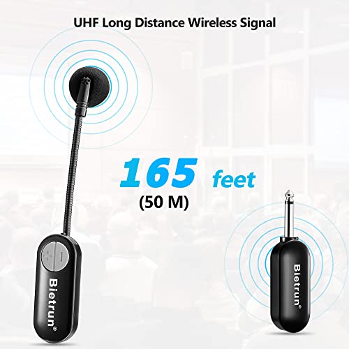 Bietrun Wireless Microphone Headset with 1/4''Plug, 165ft Range, UHF Wireless Headset Mic & Handheld Mic 2 in 1, for Karaoke Speaker, Amplifier, Speakers, PA System, Teaching, Fitness (Black) - color: Black