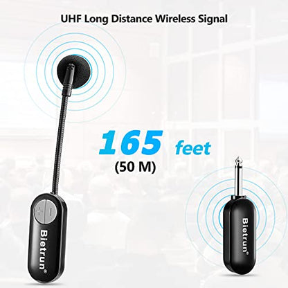 Bietrun Wireless Microphone Headset with 1/4''Plug, 165ft Range, UHF Wireless Headset Mic & Handheld Mic 2 in 1, for Karaoke Speaker, Amplifier, Speakers, PA System, Teaching, Fitness (Black) - color: Black