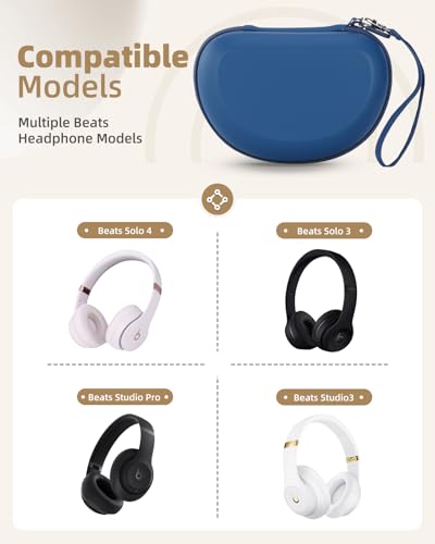 Hard Case for Beats Solo 4/Solo 3/Studio Pro/Studio3 On-Ear Headphones | Universal Portable Travel Organizer Bag, with Honeycomb Lid Protection - color: Blue