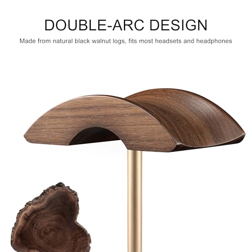 Headphone Stand, Walnut Wood & Aluminum Headset Stand, Nature Walnut Gaming Headset Holder with Solid Heavy Base for All Headphone Sizes (Gold) - color: Gold
