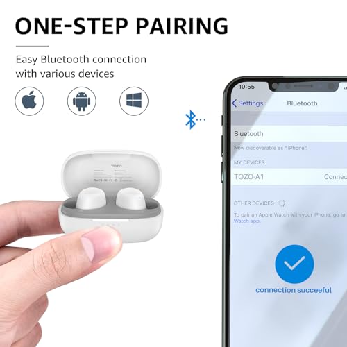 TOZO A1 Wireless Earbuds Bluetooth 5.3 Light Weight in Ear Headphones | IPX5 Waterproof, 2 Mics for AI Calls, Immersive Premium Sound Bass Ear buds with Charging Case, 32 Presets EQ via TOZO App - color: White